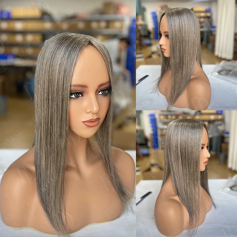 10x12cm Human Hair Topper with Silk Base 40cm Straight Clip in Hairpiece for Women Natural Scalp Simulation Thinning Hair Toupee