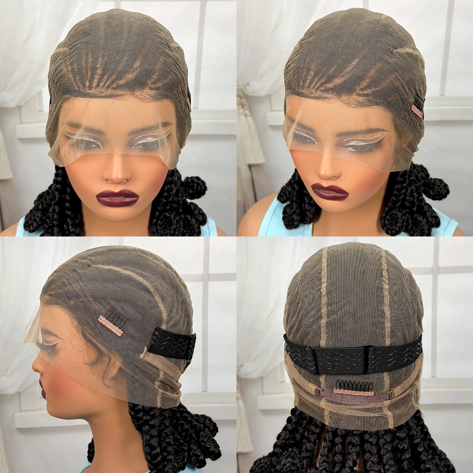 Full Lace Braided Wigs Synthetic Natural Cornrow Braids Wig Handmade Bantu Braiding Hair Wigs with Baby Hair for Black Women