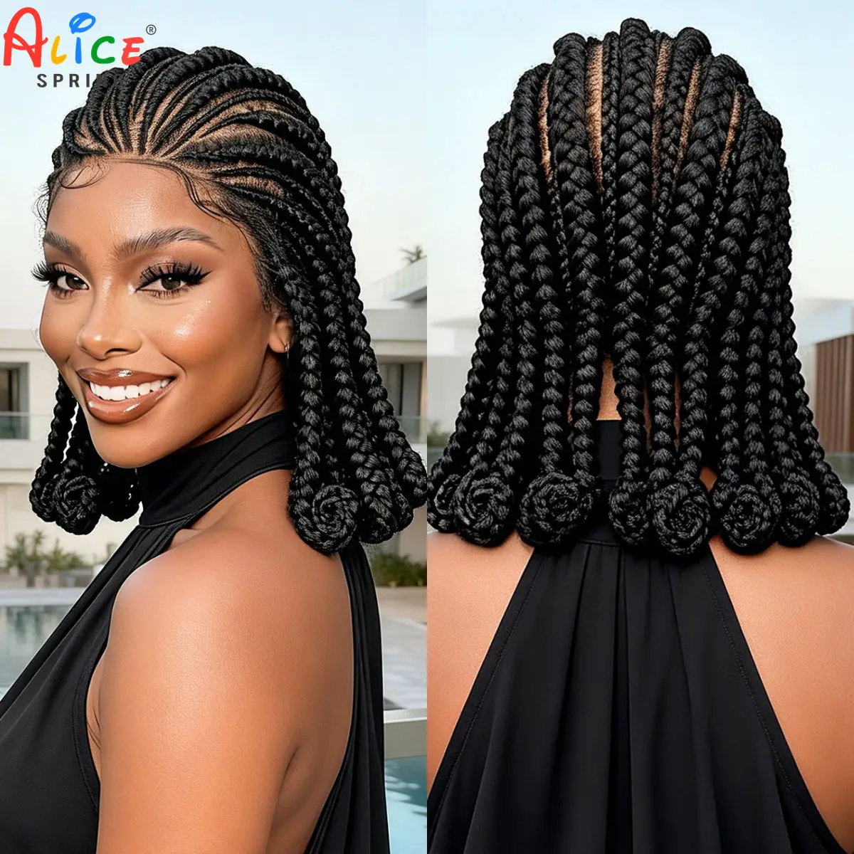 Full Lace Braided Wigs Synthetic Natural Cornrow Braids Wig Handmade Bantu Braiding Hair Wigs with Baby Hair for Black Women