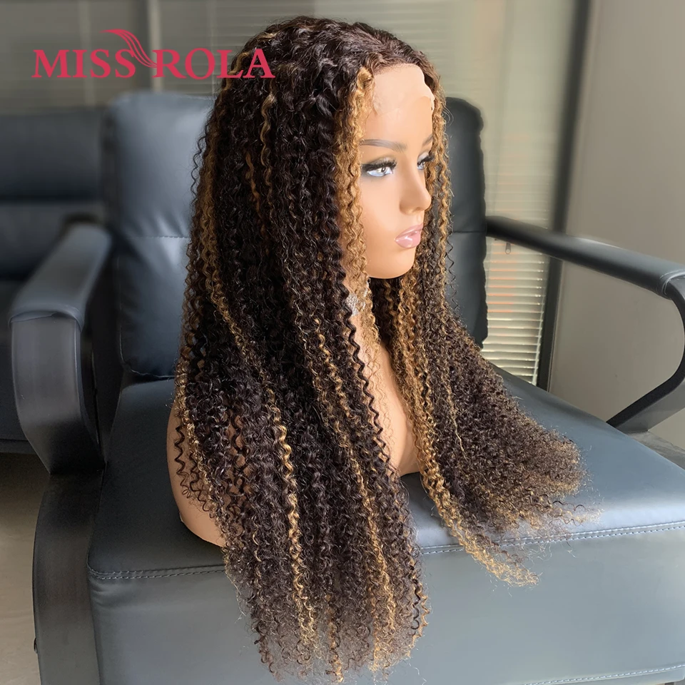 Miss Rola Brazilian Human Hair Curly Wigs 180% Density 4x4 Lace Closure Wig Kinky Curly Hair Wig Remy Pre Plucked With Baby Hair