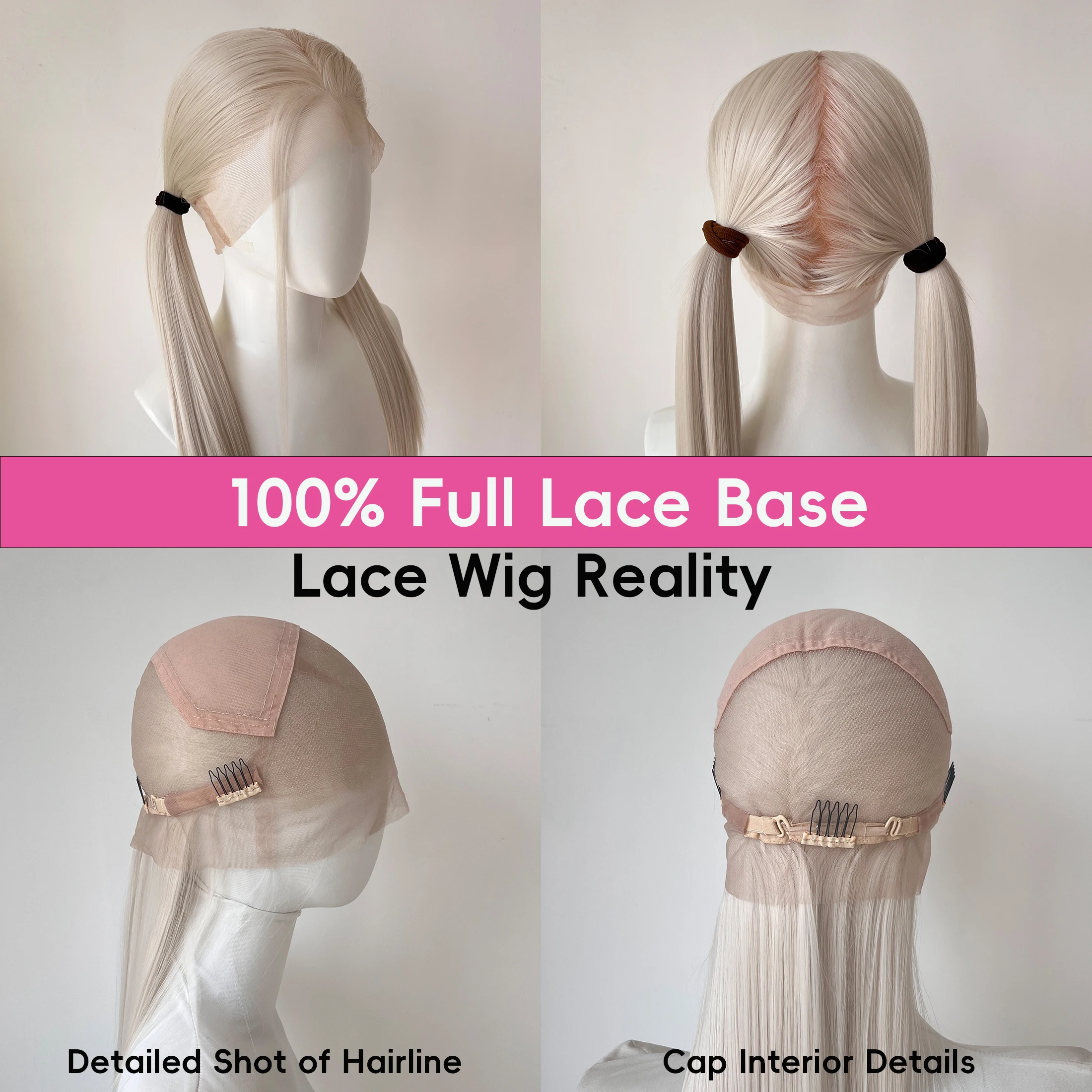 Full Lace Wig 22" Platinum Blonde Synthetic Hair White Silver Blonde Glueless Cosplay Festival Party Wigs Unisex HandTied Heat