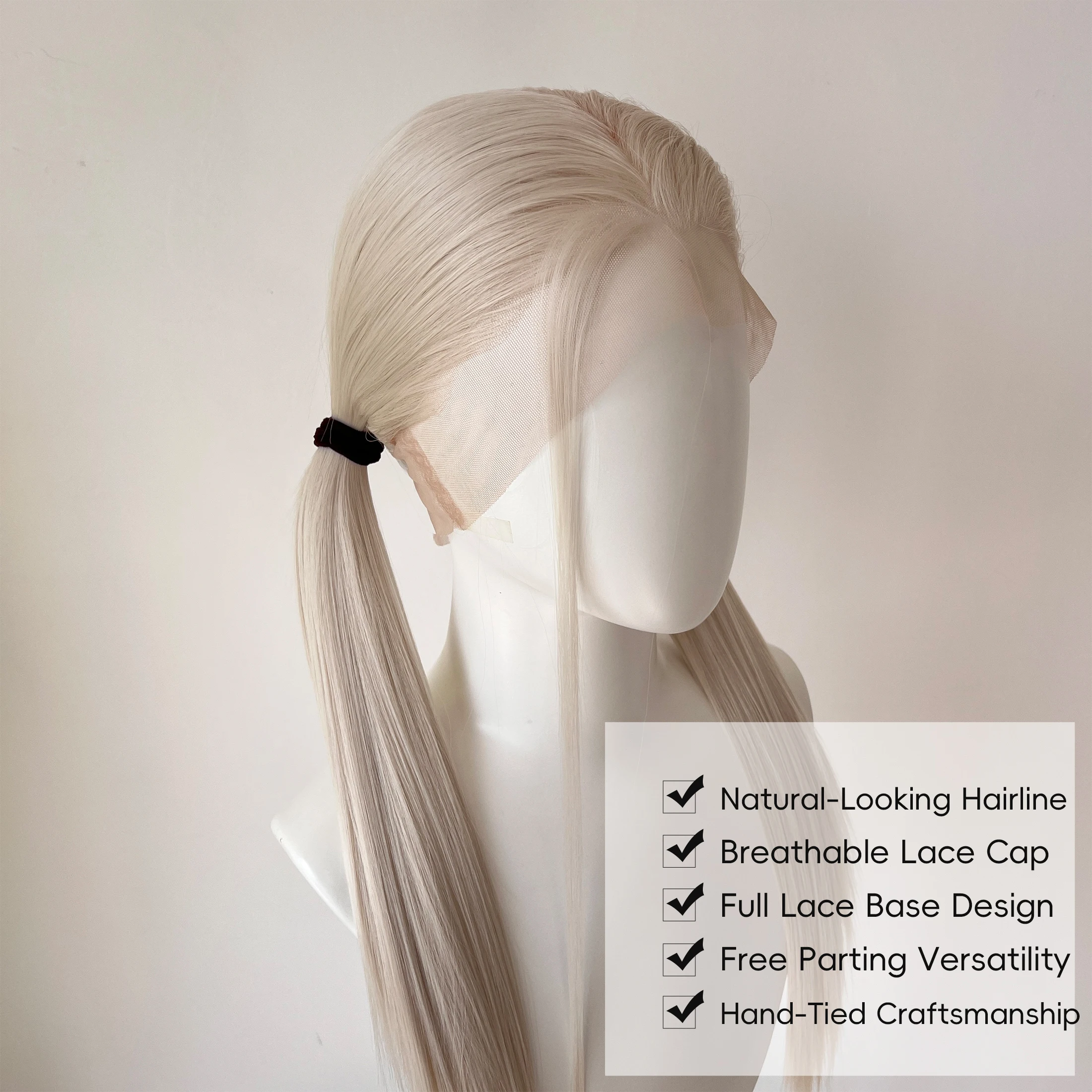 Full Lace Wig 22" Platinum Blonde Synthetic Hair White Silver Blonde Glueless Cosplay Festival Party Wigs Unisex HandTied Heat