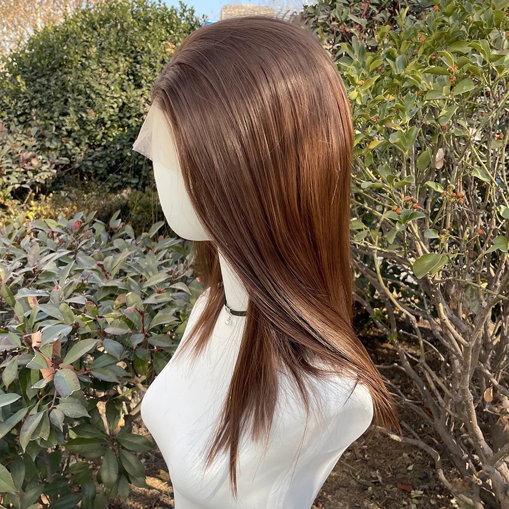 Light Brown Shoulder Length Synthetic 13X4 Lace Front Wigs for Women Glueless Synthetic Wigs 150% Density Natural Hairline
