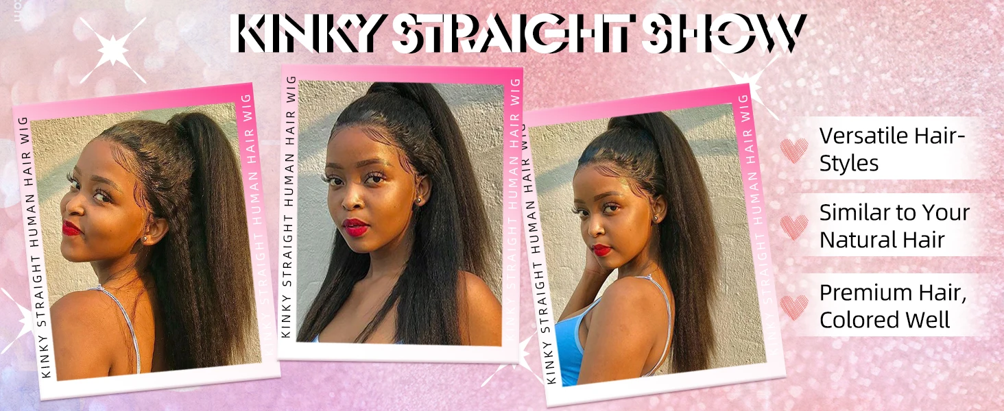 FRIZIRA 180% Density Kinky Straight Invisi Strap 360 Lace Frontal Wig Drawstring Wigs 30 40 Inch Kinky Straight U V Part Wig Human Hair
