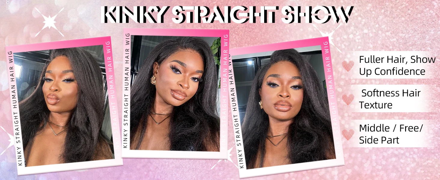 FRIZIRA 180% Density Kinky Straight Invisi Strap 360 Lace Frontal Wig Drawstring Wigs 30 40 Inch Kinky Straight U V Part Wig Human Hair
