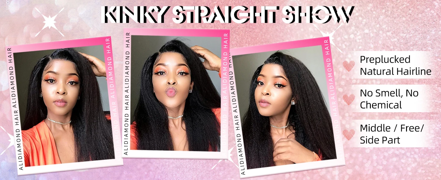FRIZIRA 180% Density Kinky Straight Invisi Strap 360 Lace Frontal Wig Drawstring Wigs 30 40 Inch Kinky Straight U V Part Wig Human Hair