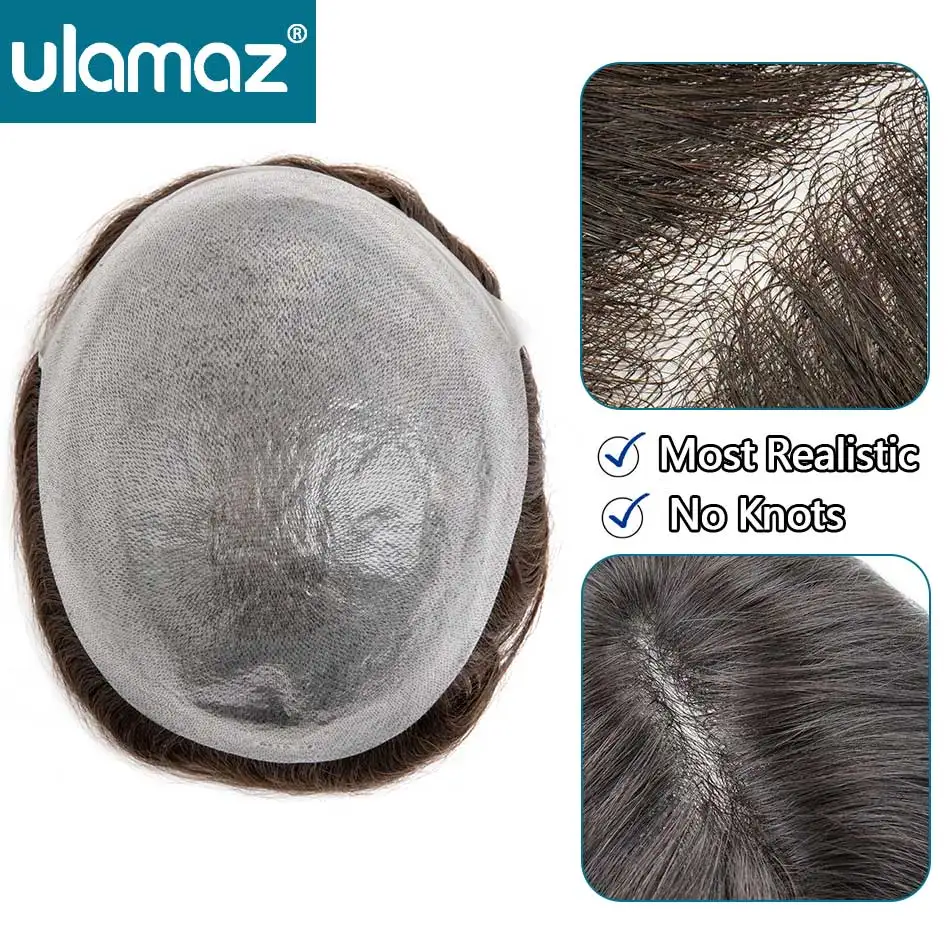 V-Loop Hair Thinnest Skin Male Hair Prosthesis 0.02-0.03mm Clear Poly PU Man Wig Toupee Human Hair Invisible Hair System For Man