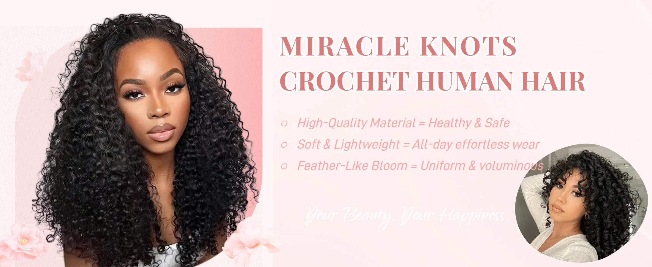 Smilegirl 1/3/4/5 Packs Burmese Curly Feather Crochet Human Hair Boho Braided Knotless Pre-Separated Natural Black Lightweight Reusable Crochet Hair Extensions