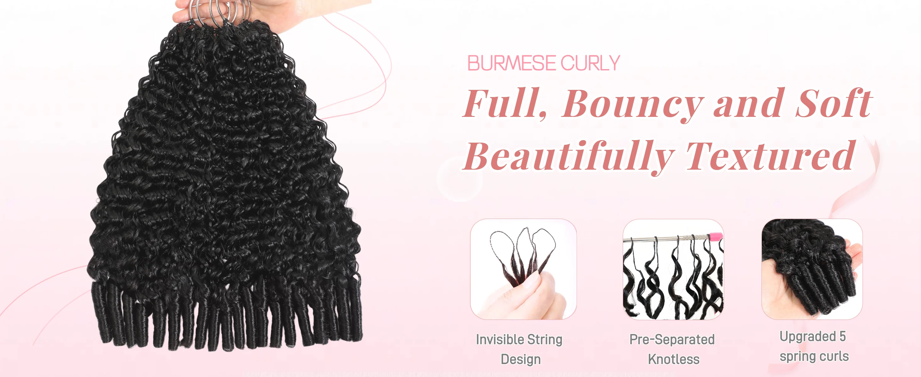 Smilegirl 1/3/4/5 Packs Burmese Curly Feather Crochet Human Hair Boho Braided Knotless Pre-Separated Natural Black Lightweight Reusable Crochet Hair Extensions