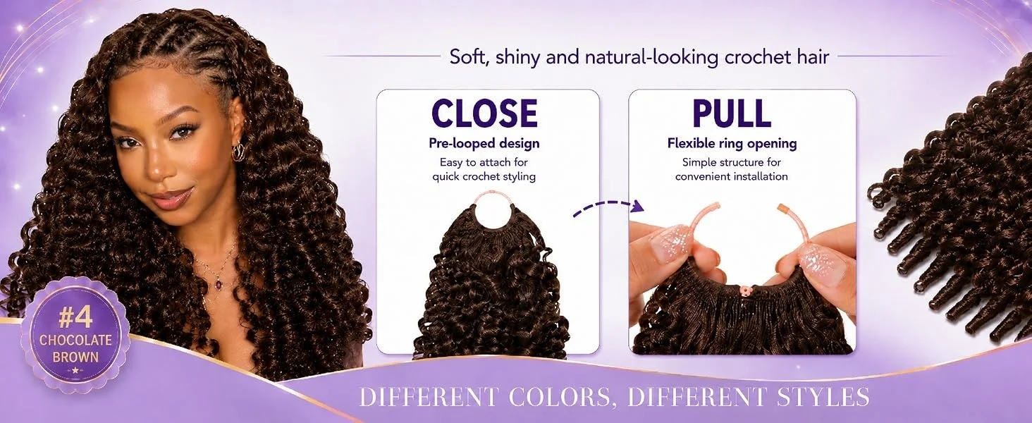 Smilegirl 1/3/4/5 Packs Burmese Curly Feather Crochet Human Hair Boho Braided Knotless Pre-Separated Natural Black Lightweight Reusable Crochet Hair Extensions