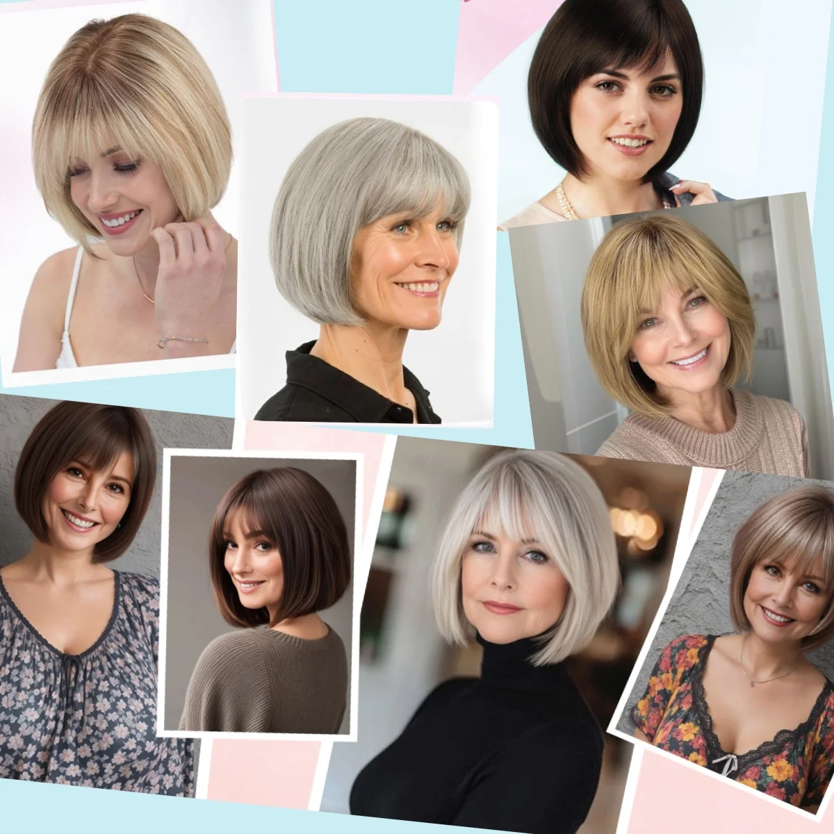 10-Inch Human Hair Topper for Women 6.5x6.5 Inch Silk Base Ombre Blonde with Brown Side-parted Short Bob Hair Topper With Bangs