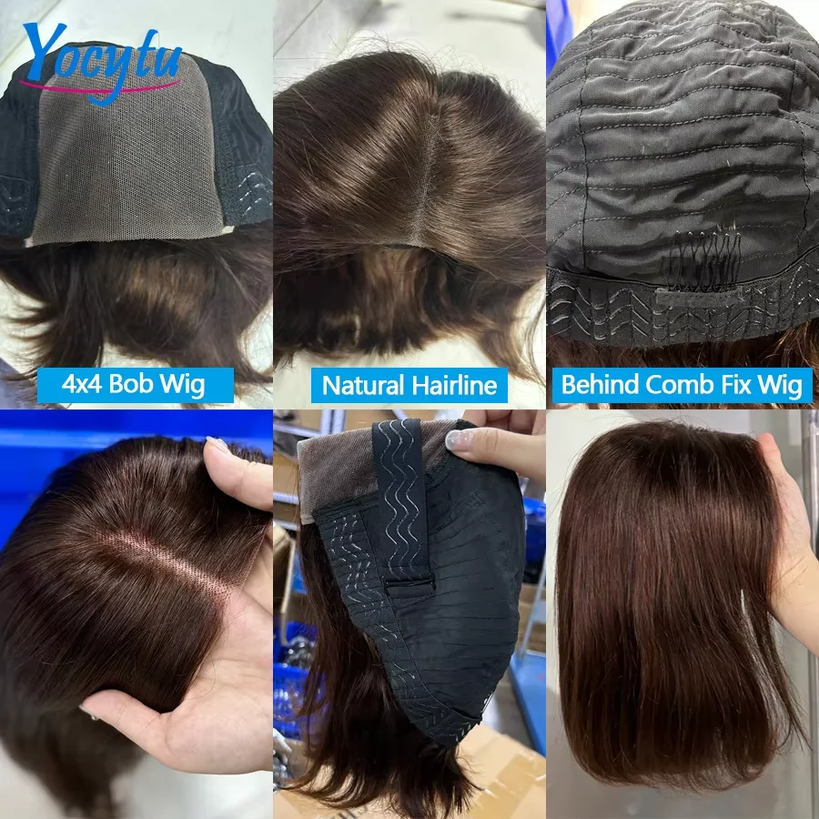 YOCYTU Chocolate Brown Lace Front Wigs 12 Inch Glueless Wigs Human Hair For Women 4X4 Bob Wig Human Hair 3 Days Delivery France
