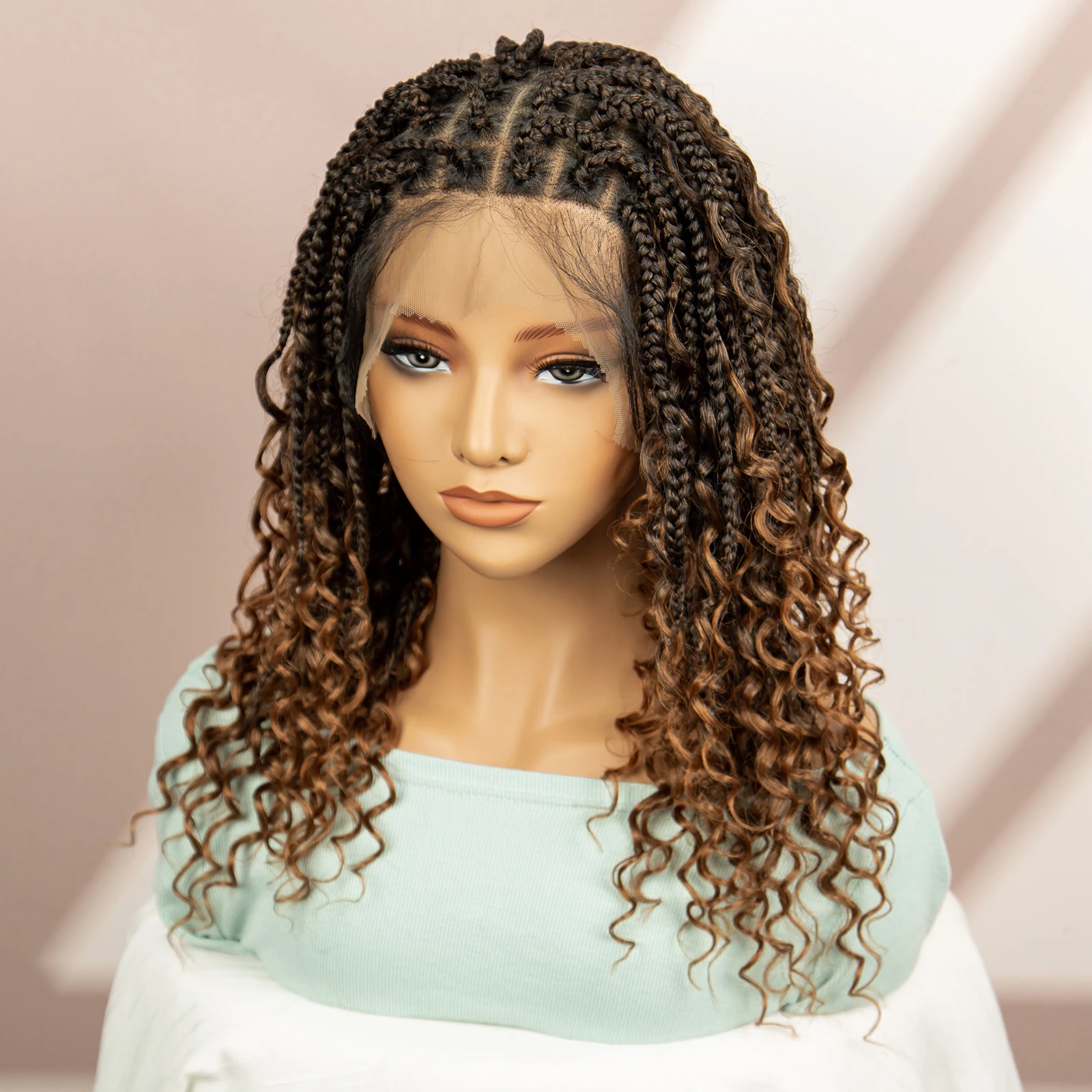99J Burgundy Color Box Braided Wigs Synthetic Full Lace Knotless Square Box Braids Wig Curly Hair Wig for Women