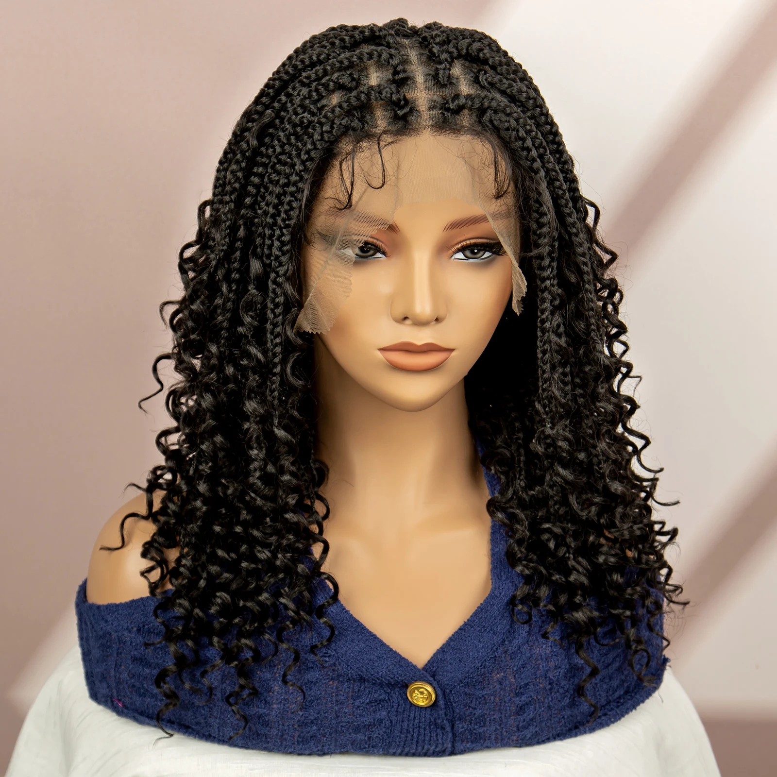 99J Burgundy Color Box Braided Wigs Synthetic Full Lace Knotless Square Box Braids Wig Curly Hair Wig for Women