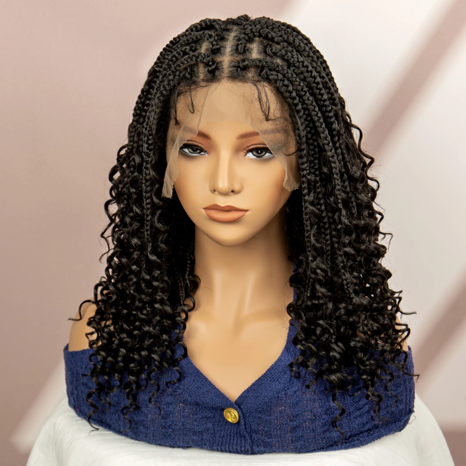 99J Burgundy Color Box Braided Wigs Synthetic Full Lace Knotless Square Box Braids Wig Curly Hair Wig for Women