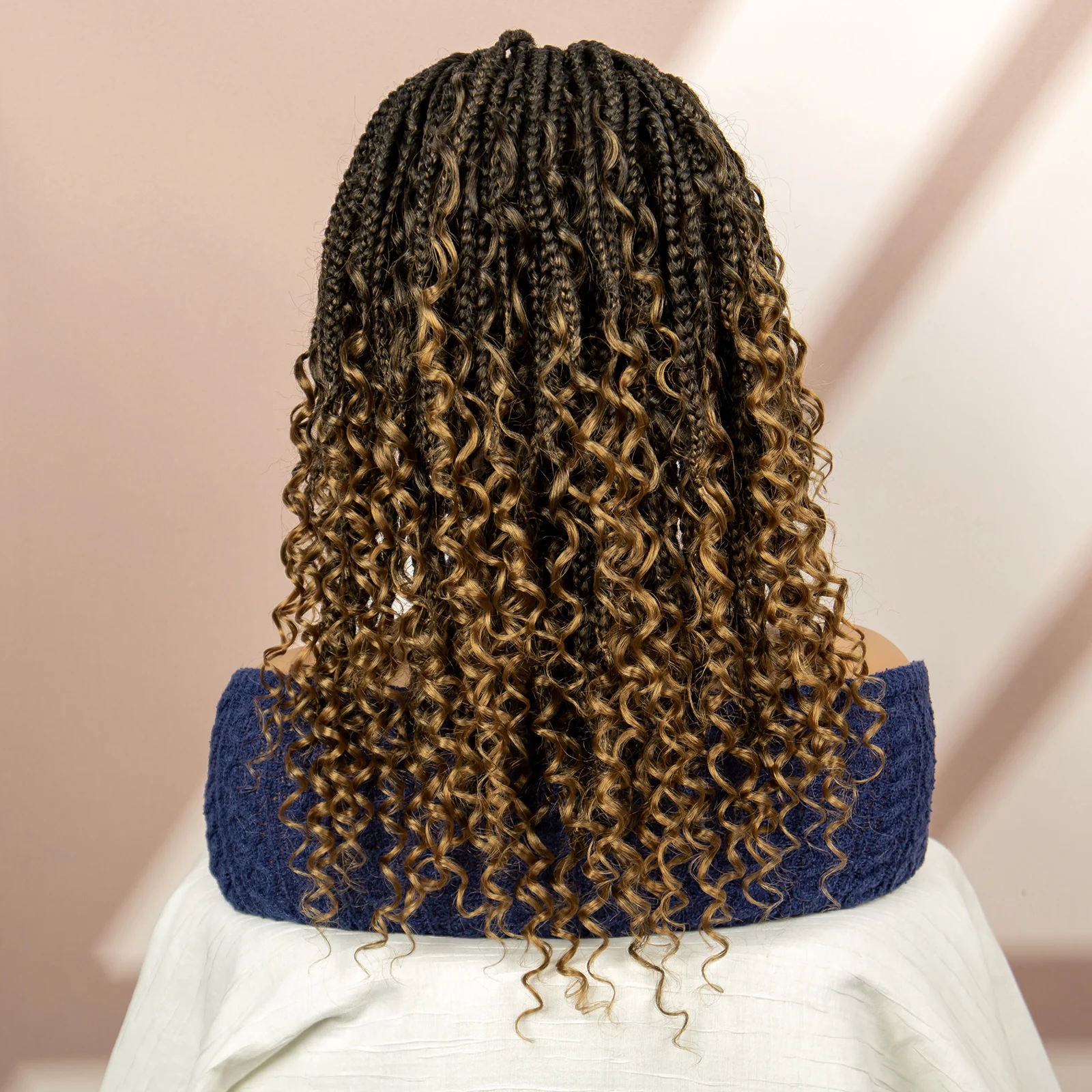 99J Burgundy Color Box Braided Wigs Synthetic Full Lace Knotless Square Box Braids Wig Curly Hair Wig for Women