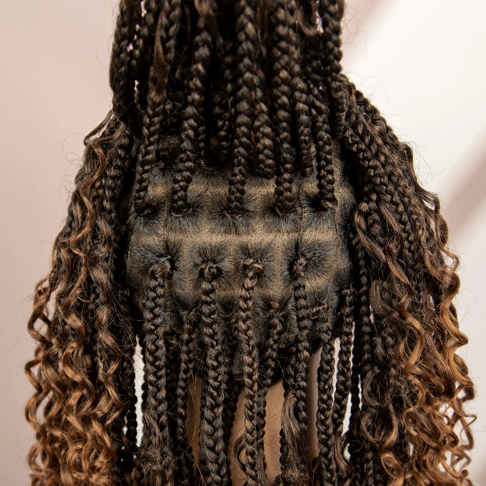 99J Burgundy Color Box Braided Wigs Synthetic Full Lace Knotless Square Box Braids Wig Curly Hair Wig for Women