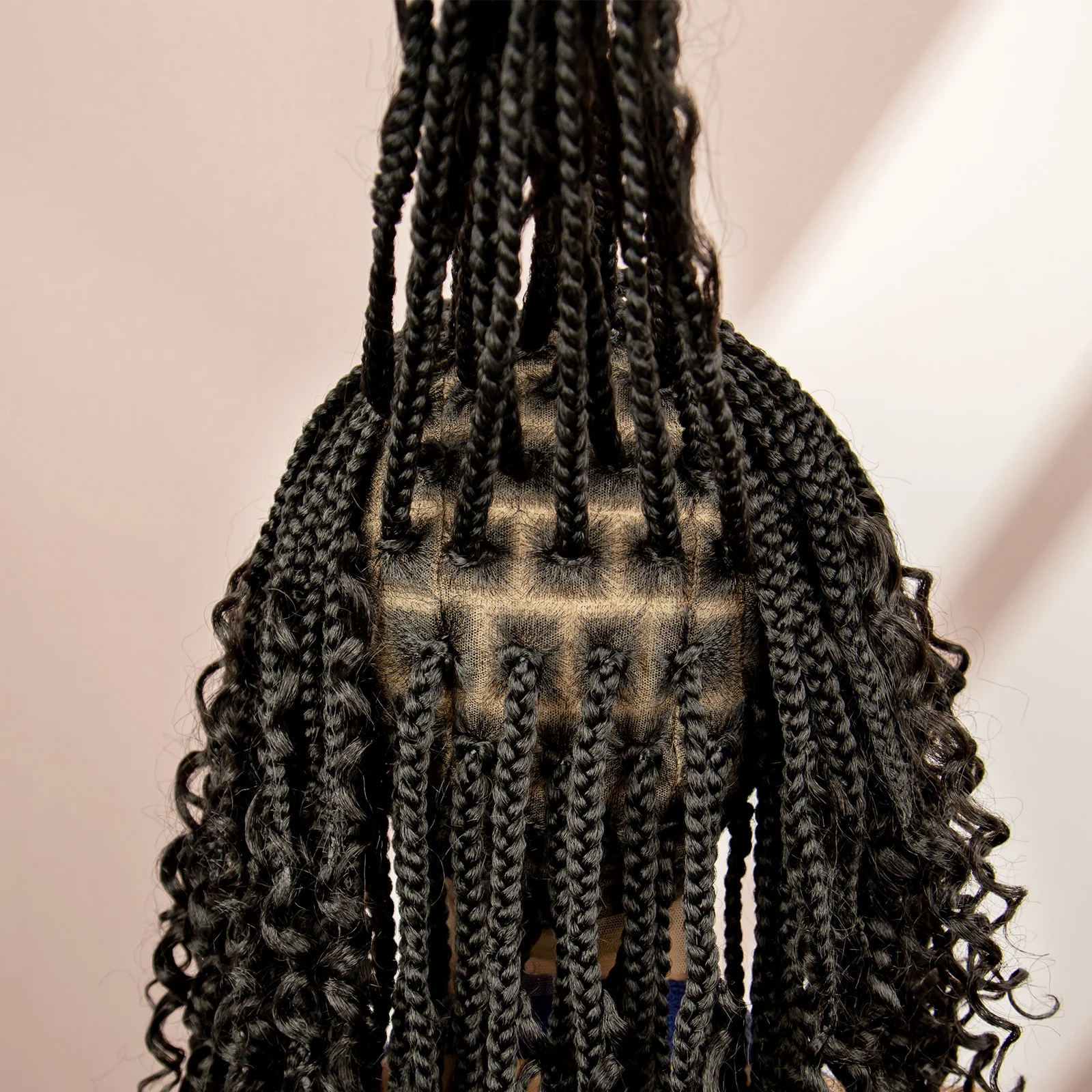 99J Burgundy Color Box Braided Wigs Synthetic Full Lace Knotless Square Box Braids Wig Curly Hair Wig for Women