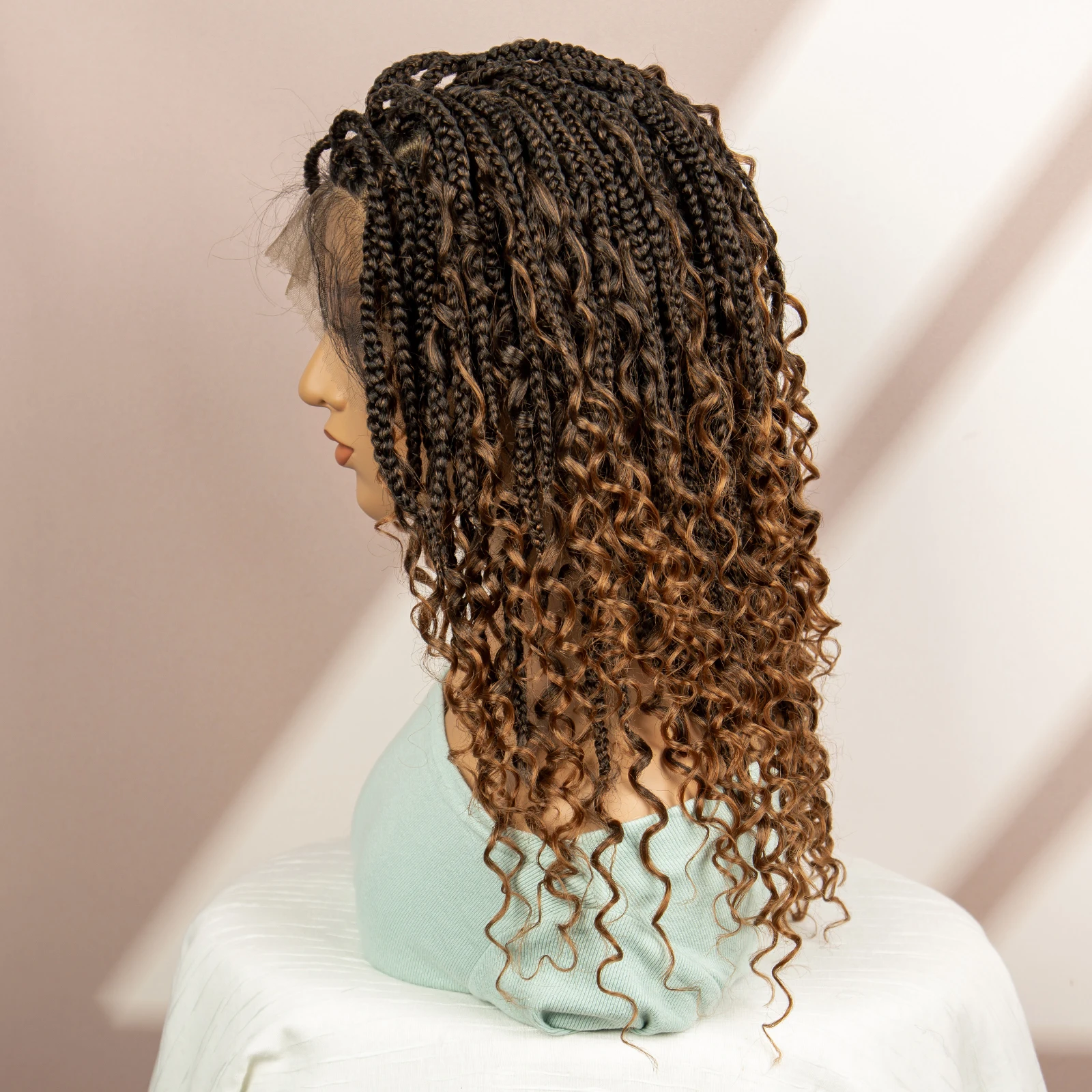 99J Burgundy Color Box Braided Wigs Synthetic Full Lace Knotless Square Box Braids Wig Curly Hair Wig for Women