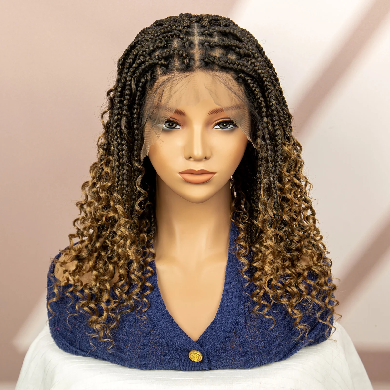99J Burgundy Color Box Braided Wigs Synthetic Full Lace Knotless Square Box Braids Wig Curly Hair Wig for Women