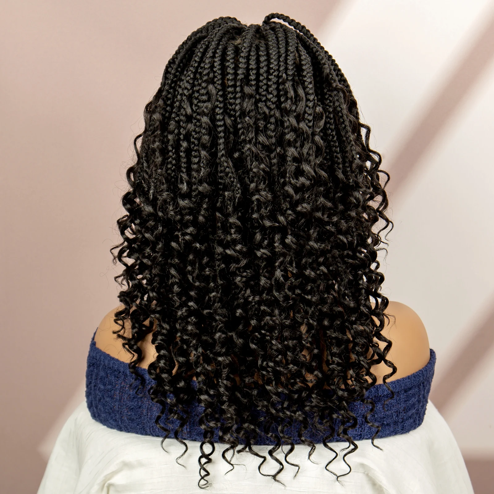 99J Burgundy Color Box Braided Wigs Synthetic Full Lace Knotless Square Box Braids Wig Curly Hair Wig for Women