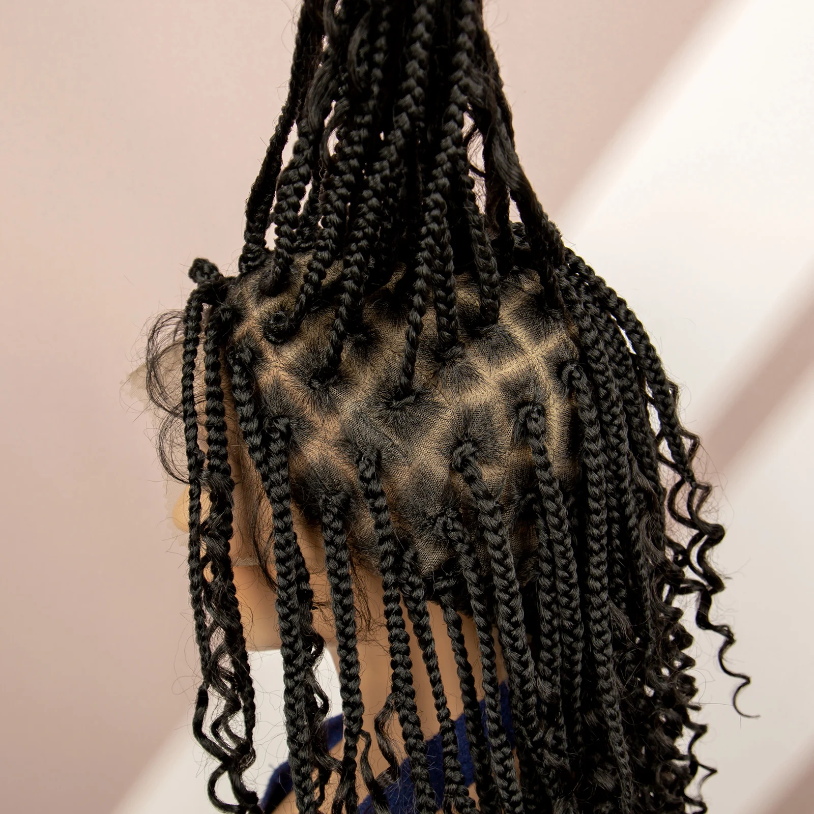 99J Burgundy Color Box Braided Wigs Synthetic Full Lace Knotless Square Box Braids Wig Curly Hair Wig for Women