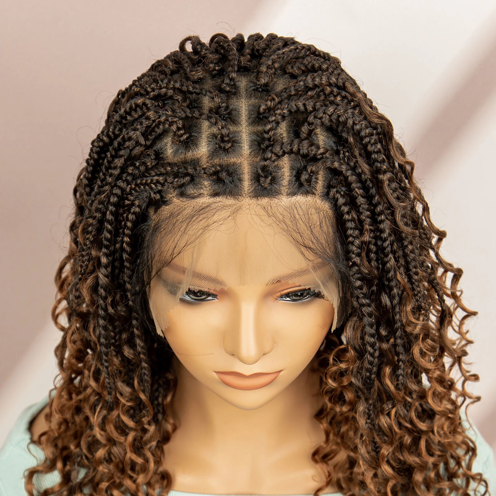 99J Burgundy Color Box Braided Wigs Synthetic Full Lace Knotless Square Box Braids Wig Curly Hair Wig for Women