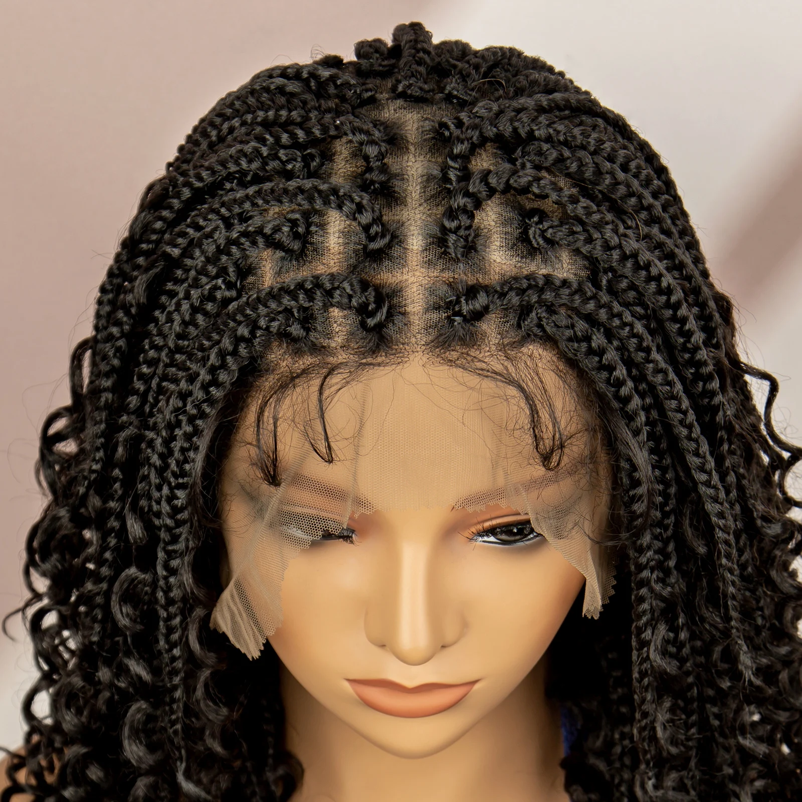 99J Burgundy Color Box Braided Wigs Synthetic Full Lace Knotless Square Box Braids Wig Curly Hair Wig for Women