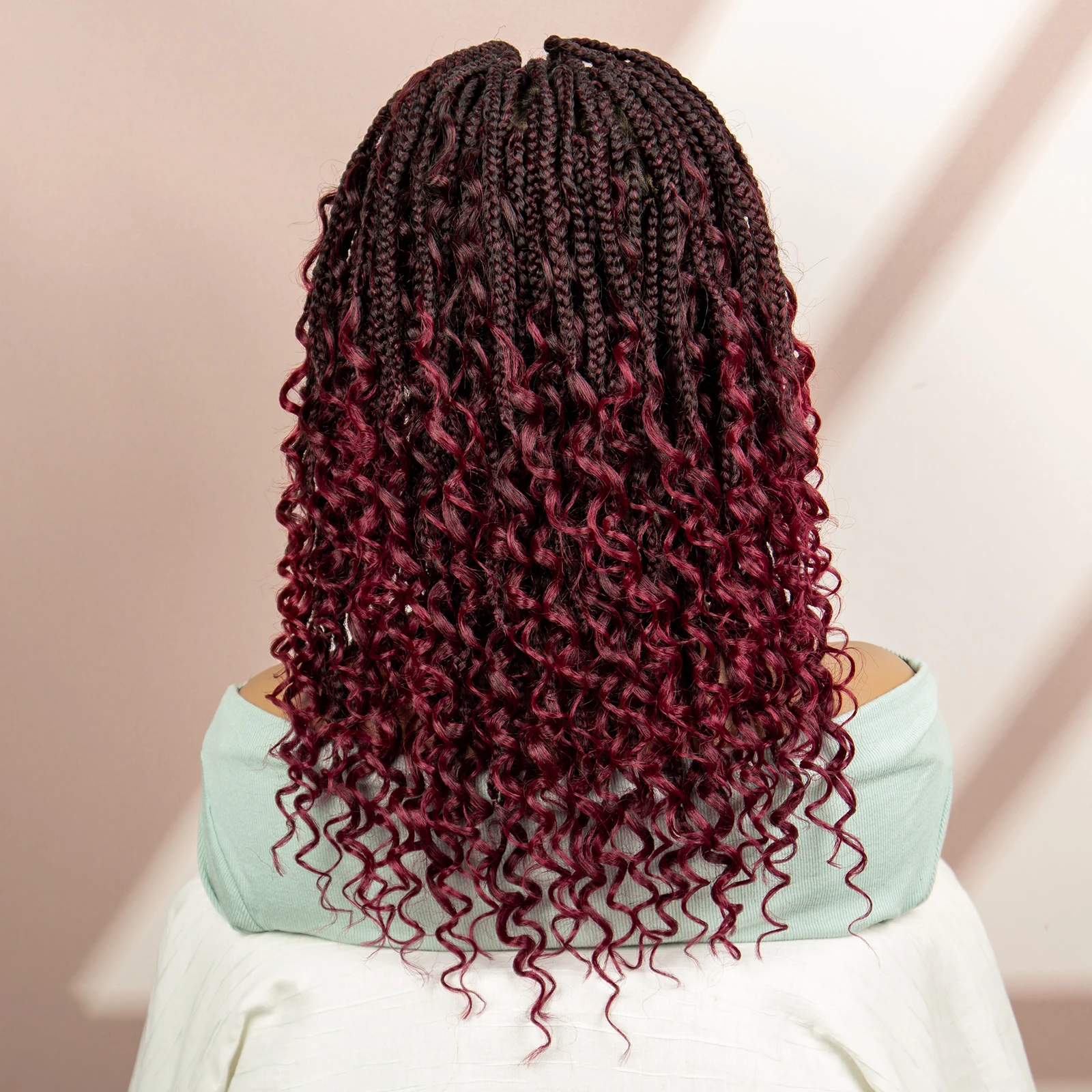 99J Burgundy Color Box Braided Wigs Synthetic Full Lace Knotless Square Box Braids Wig Curly Hair Wig for Women