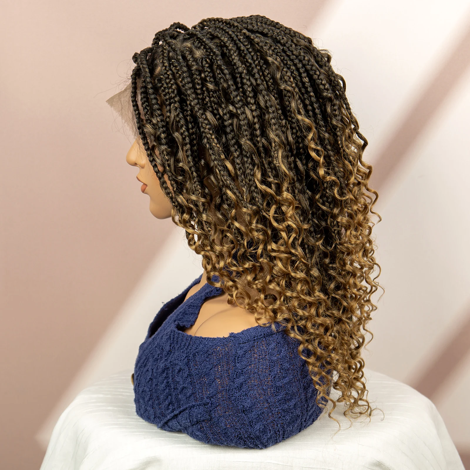 99J Burgundy Color Box Braided Wigs Synthetic Full Lace Knotless Square Box Braids Wig Curly Hair Wig for Women