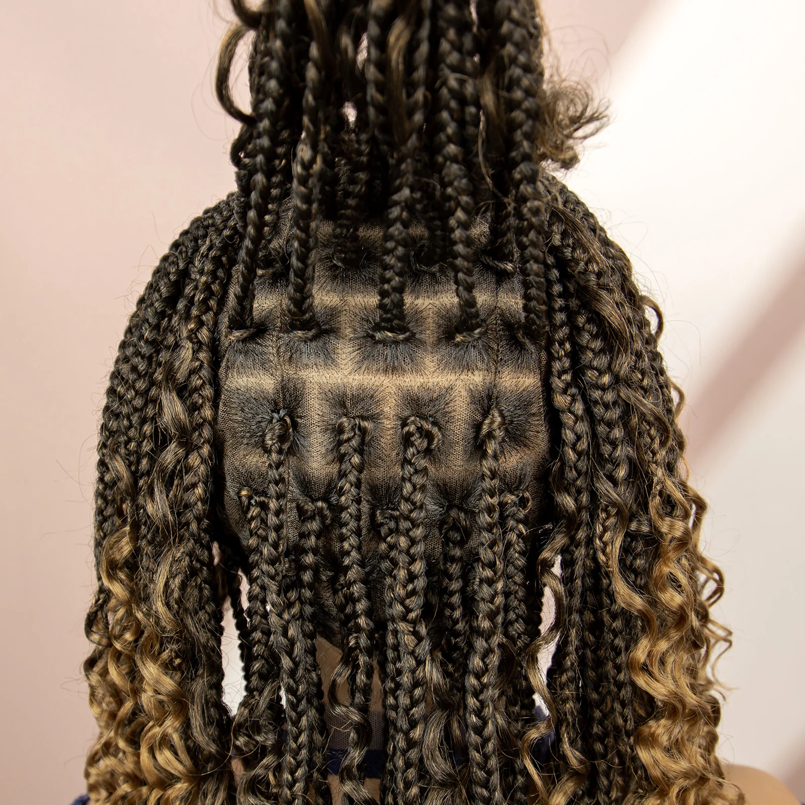 99J Burgundy Color Box Braided Wigs Synthetic Full Lace Knotless Square Box Braids Wig Curly Hair Wig for Women
