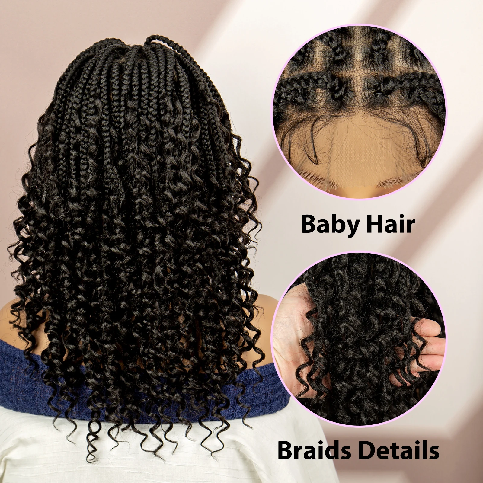 99J Burgundy Color Box Braided Wigs Synthetic Full Lace Knotless Square Box Braids Wig Curly Hair Wig for Women