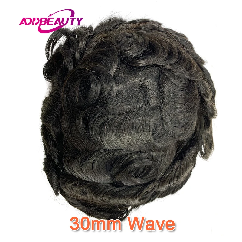 Water Wave Man Toupee Mono NPU Human Hair Wigs 100% Indian Remy Human Hair Durable Hair Prosthesis Curly Hair System Natural