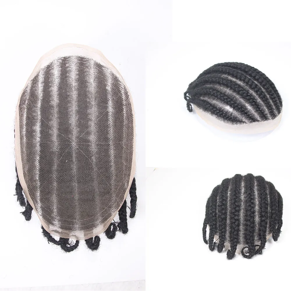 8 Cornrow Braids Afro Braids Male Hair Prosthesis V Eight Strand Braids Toupee for Men and Women Breathable Full Lace Human Hair
