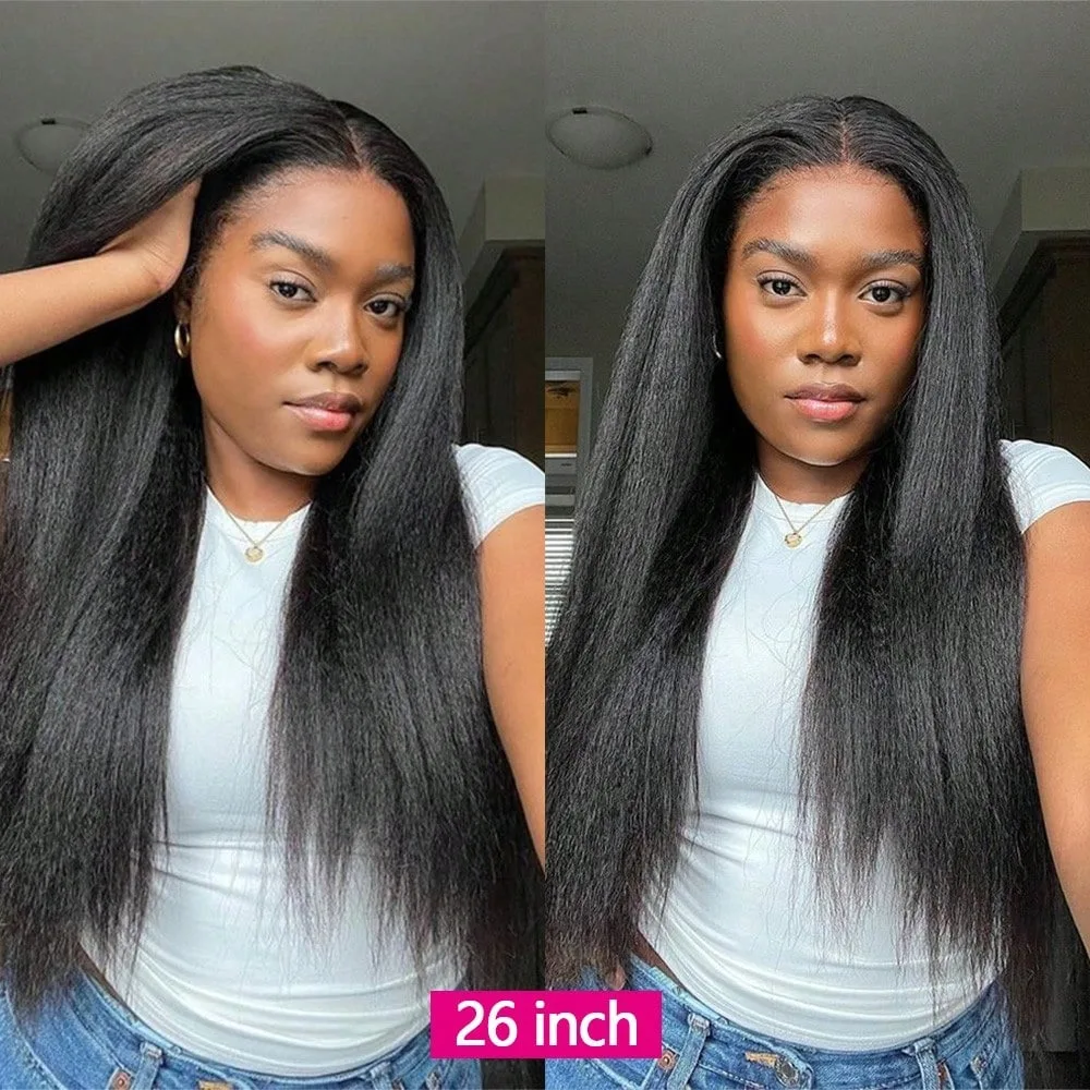 Kinky Straight Human Hair Bundles With 4x4 Transparent Lace Closure 12A Brazilian Virgin Remy Yaki Straight Weave Hair Bundles With Closure Natural Black 3 Bundles Human Hair Extensions For Black Women