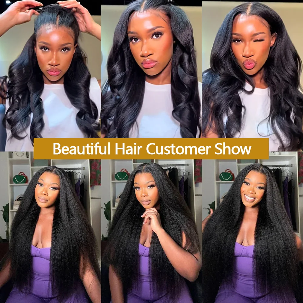 Kinky Straight Human Hair Bundles With 4x4 Transparent Lace Closure 12A Brazilian Virgin Remy Yaki Straight Weave Hair Bundles With Closure Natural Black 3 Bundles Human Hair Extensions For Black Women