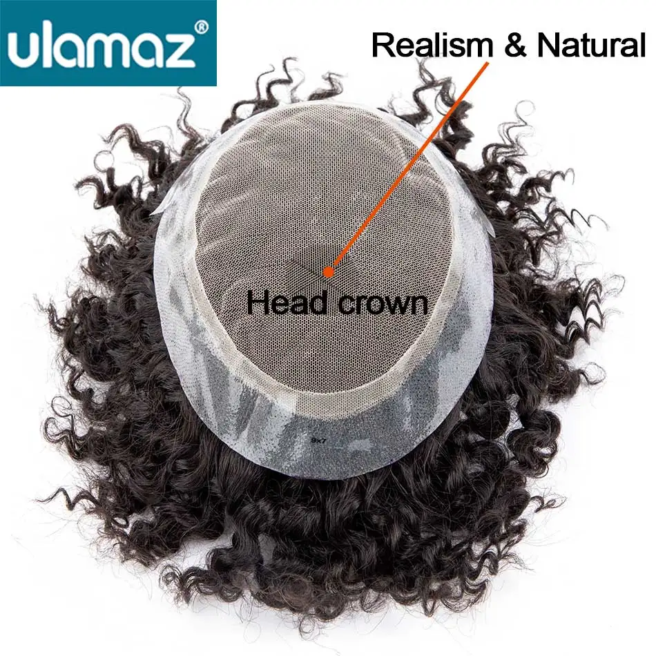 Australia Toupee Hair Men Curly Hair System For Men Pu Skin Lace Men Wig Natural Male Hair Prosthesis Indian Human Hair Man Wig