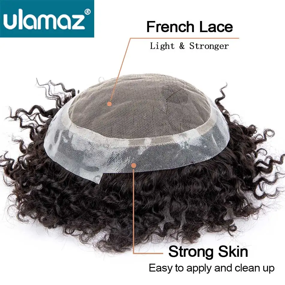 Australia Toupee Hair Men Curly Hair System For Men Pu Skin Lace Men Wig Natural Male Hair Prosthesis Indian Human Hair Man Wig