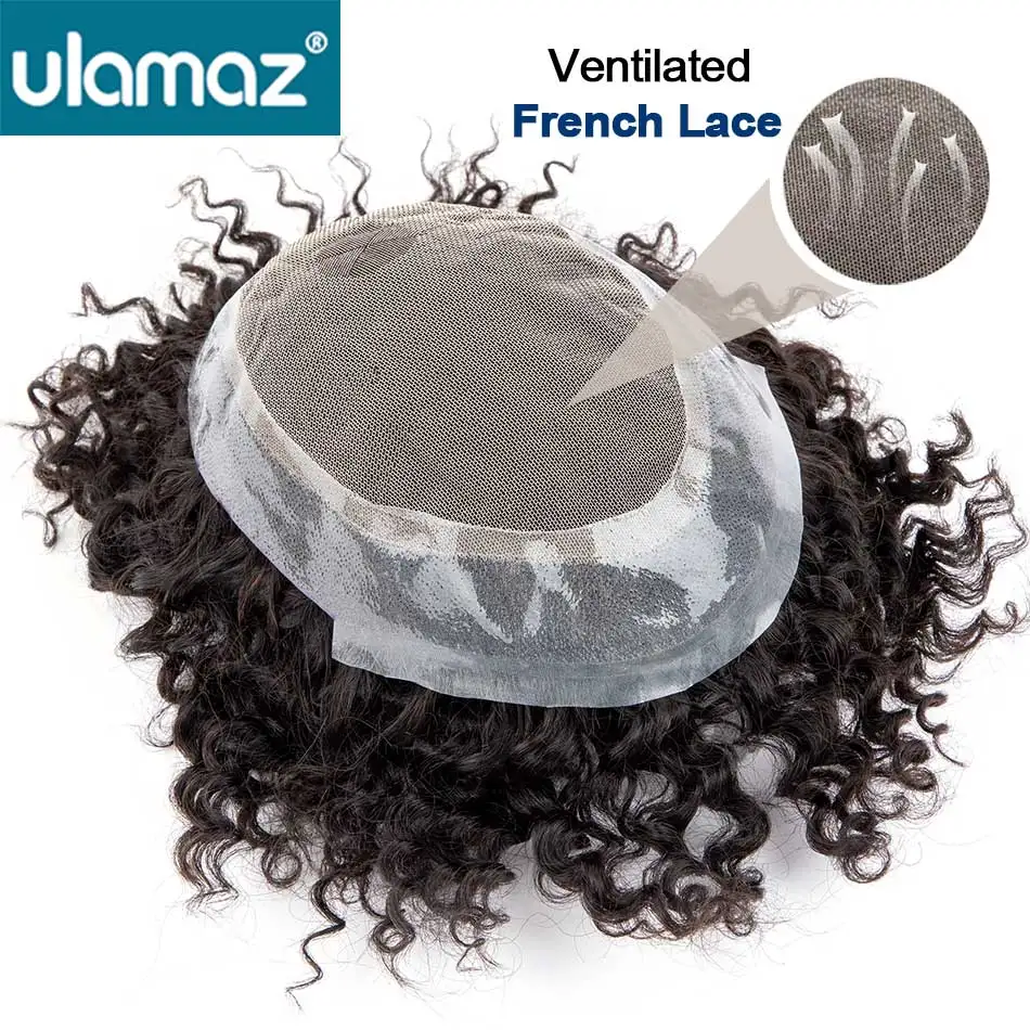 Australia Toupee Hair Men Curly Hair System For Men Pu Skin Lace Men Wig Natural Male Hair Prosthesis Indian Human Hair Man Wig