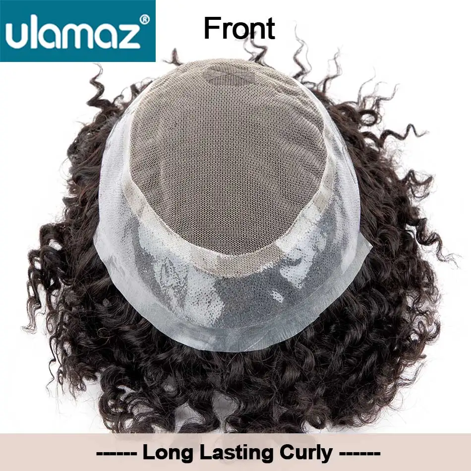 Australia Toupee Hair Men Curly Hair System For Men Pu Skin Lace Men Wig Natural Male Hair Prosthesis Indian Human Hair Man Wig