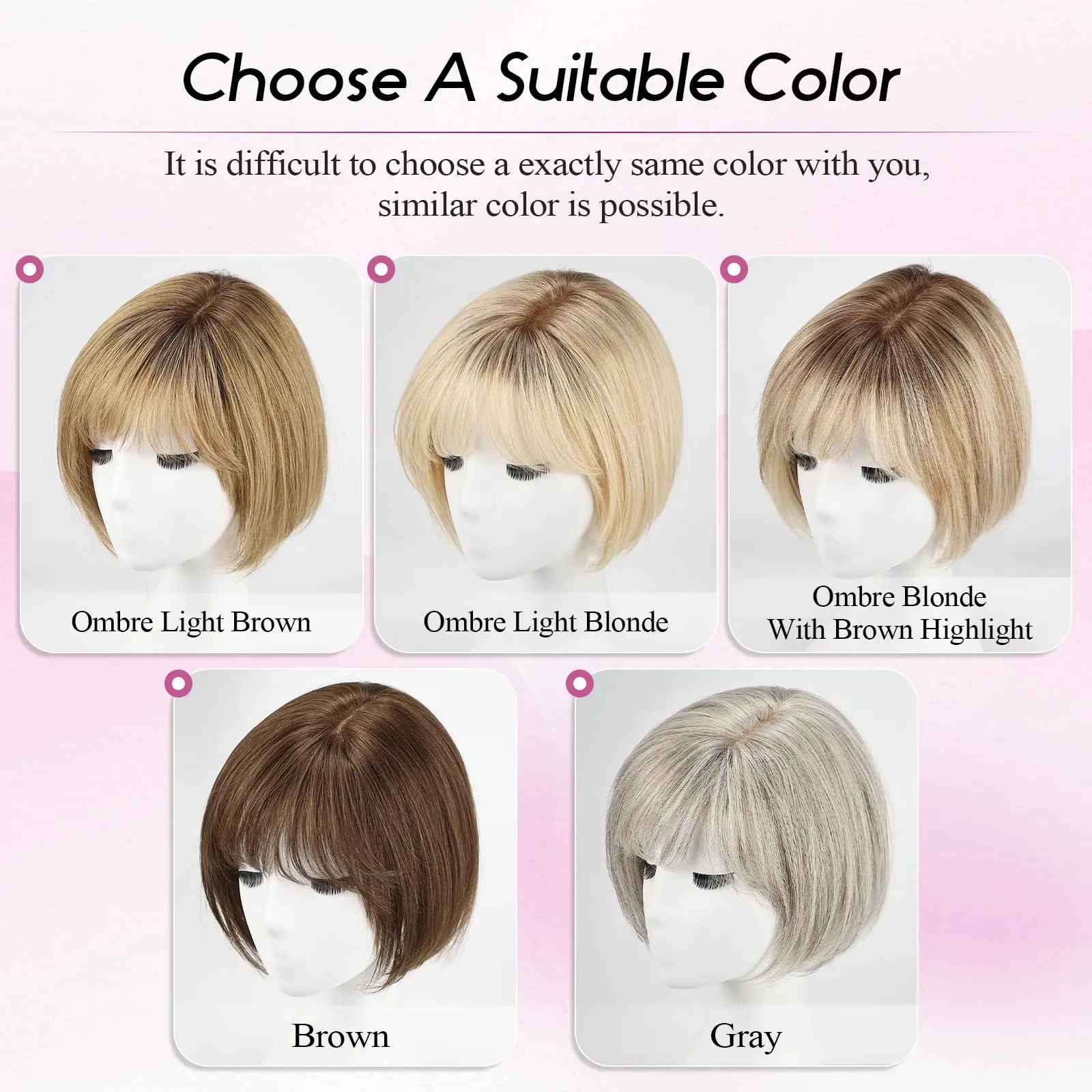 10inch Ombre Brown Blonde Human Hair Toppers 6.5*6.5inch Large Base Bob Hair Wig Toppers 4 Clips with Bangs Side Part for Women