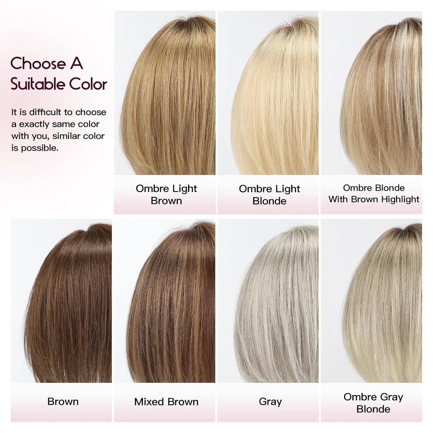 10inch Ombre Brown Blonde Human Hair Toppers 6.5*6.5inch Large Base Bob Hair Wig Toppers 4 Clips with Bangs Side Part for Women