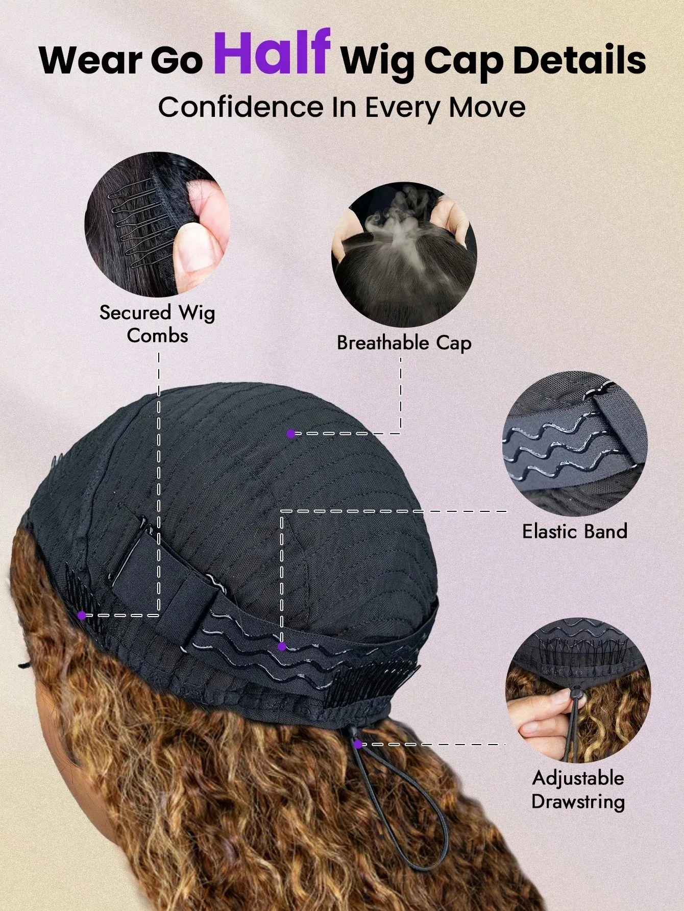 30 Inch Highlight Burmese Curly Half Wig Human Hair Wear and Go Wigs P4/27 Omber Brown to Honey Blonde 3-in-1 Machine Curly Wig 210 Density