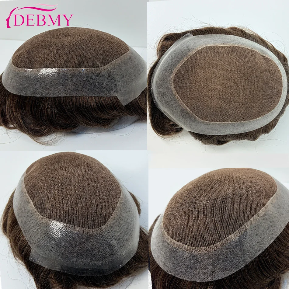 Male Hair Prosthesis 0.1mm Injection Skin Toupee Man Wigs For Men Breathable Australia Swiss Lace and PU Base 100% Human Hair