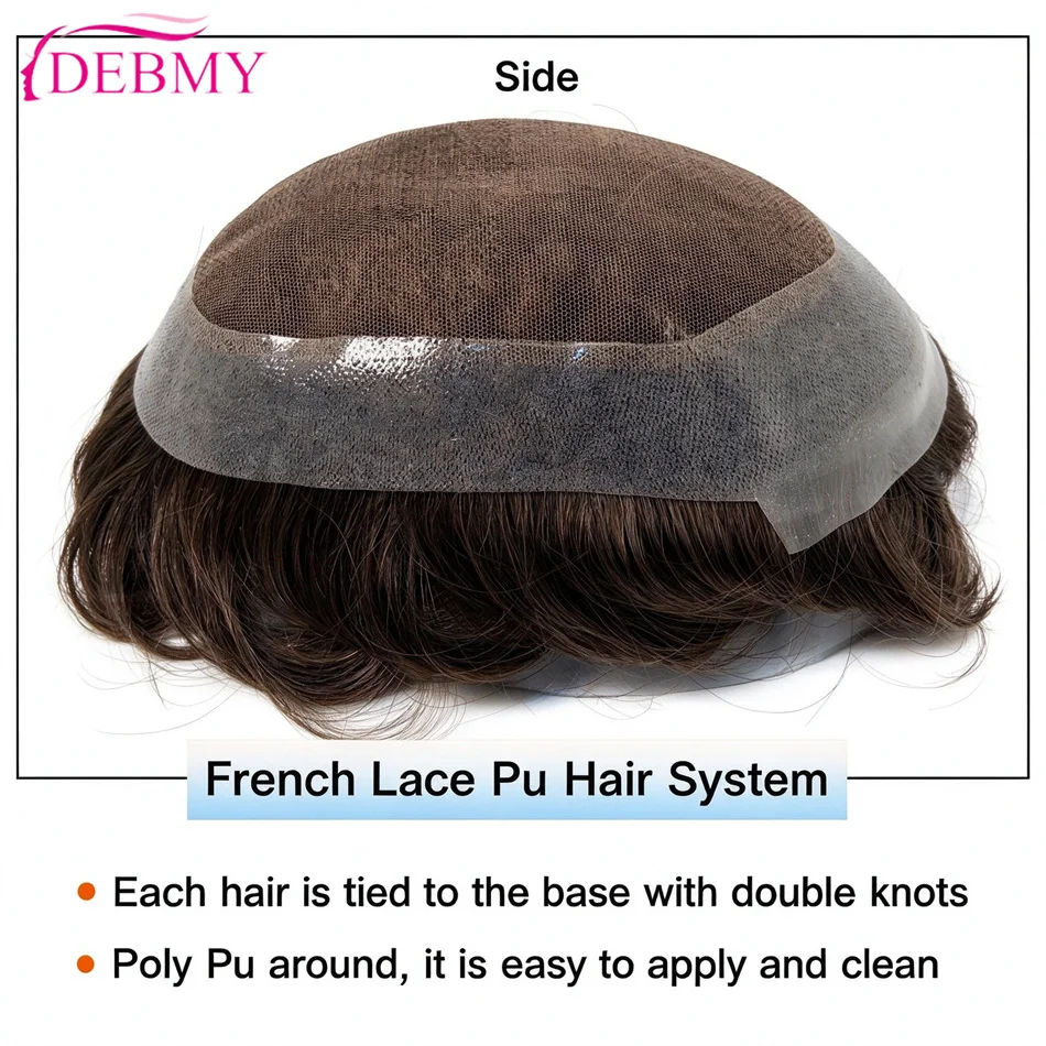 Male Hair Prosthesis 0.1mm Injection Skin Toupee Man Wigs For Men Breathable Australia Swiss Lace and PU Base 100% Human Hair