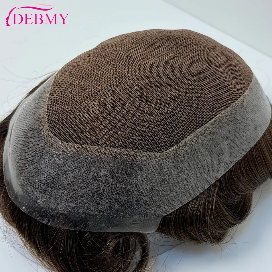 Male Hair Prosthesis 0.1mm Injection Skin Toupee Man Wigs For Men Breathable Australia Swiss Lace and PU Base 100% Human Hair
