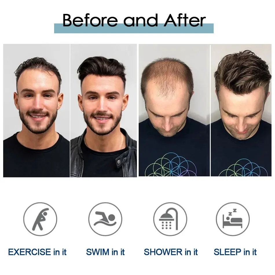 Male Hair Prosthesis 0.1mm Injection Skin Toupee Man Wigs For Men Breathable Australia Swiss Lace and PU Base 100% Human Hair