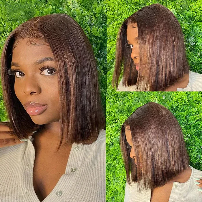 Straight Bob Wigs 100% Human Hair #4 Chocolate Brown SDD 5x5 HD Lace Closure Wigs Human Hair Wigs Glueless Drawstring Wig 300%