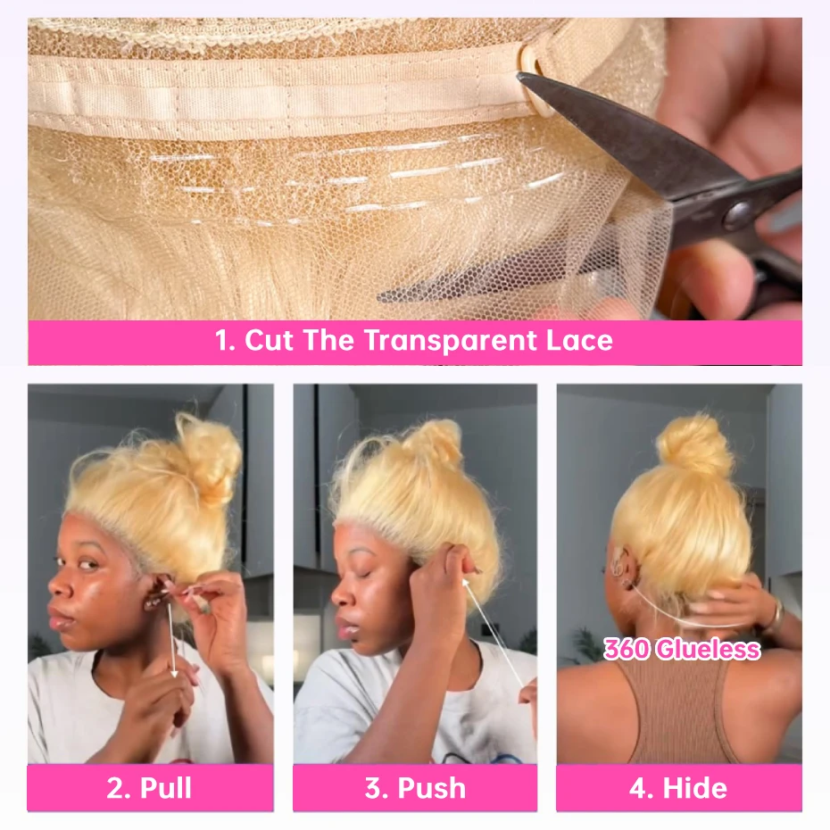 613 360 Invisible Drawstring Lace Frontal Wig Ponytail Pre Plucked Straight 13x4 13x6 Lace Front Human Hair Wig Glueless 5x5 Closure Wig Brazilian Honey Blonde Colored Human Hair Wig 250 Density Adjustable Invisi Strap Wigs