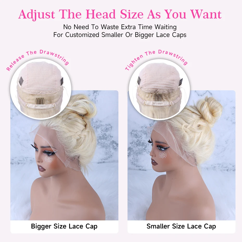 613 360 Invisible Drawstring Lace Frontal Wig Ponytail Pre Plucked Straight 13x4 13x6 Lace Front Human Hair Wig Glueless 5x5 Closure Wig Brazilian Honey Blonde Colored Human Hair Wig 250 Density Adjustable Invisi Strap Wigs